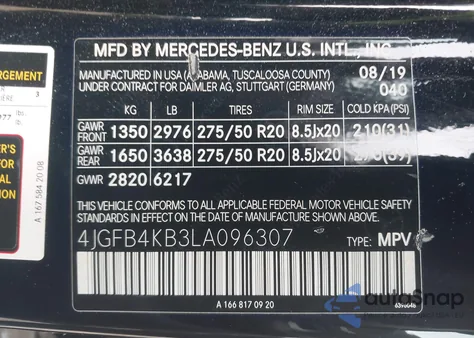 2020 Mercedes-Benz Gle 350 4Matic z USA, uszkodzony, nr VIN 4JGFB4KB3LA096307